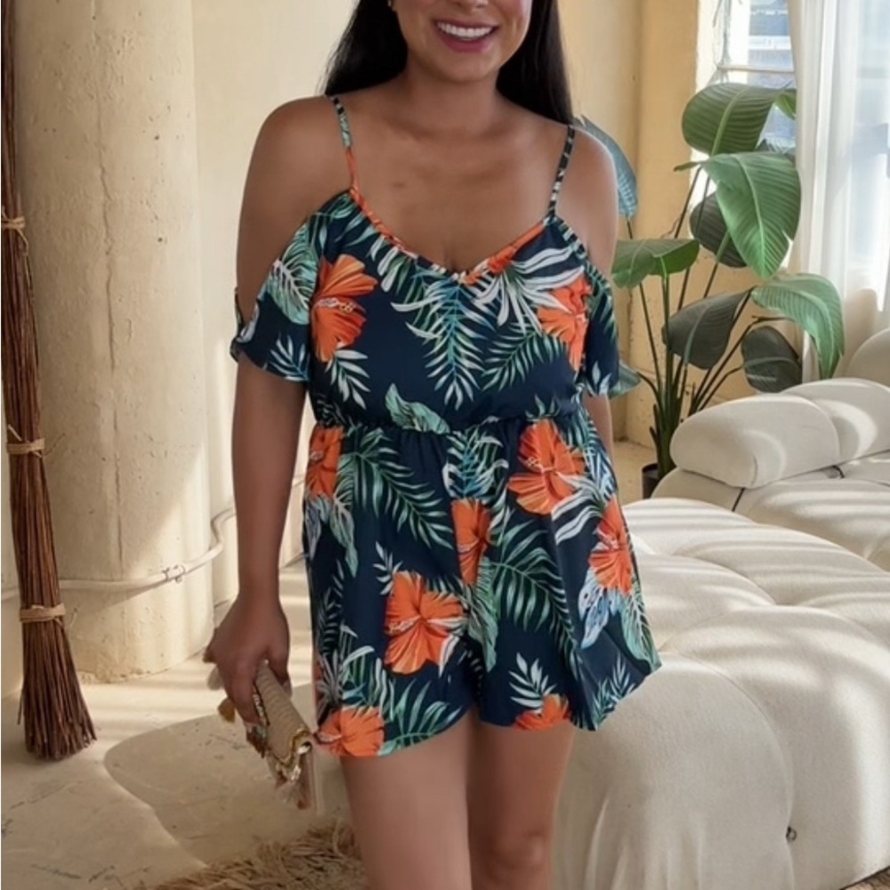 Tropical Floral Off-Shoulder Romper